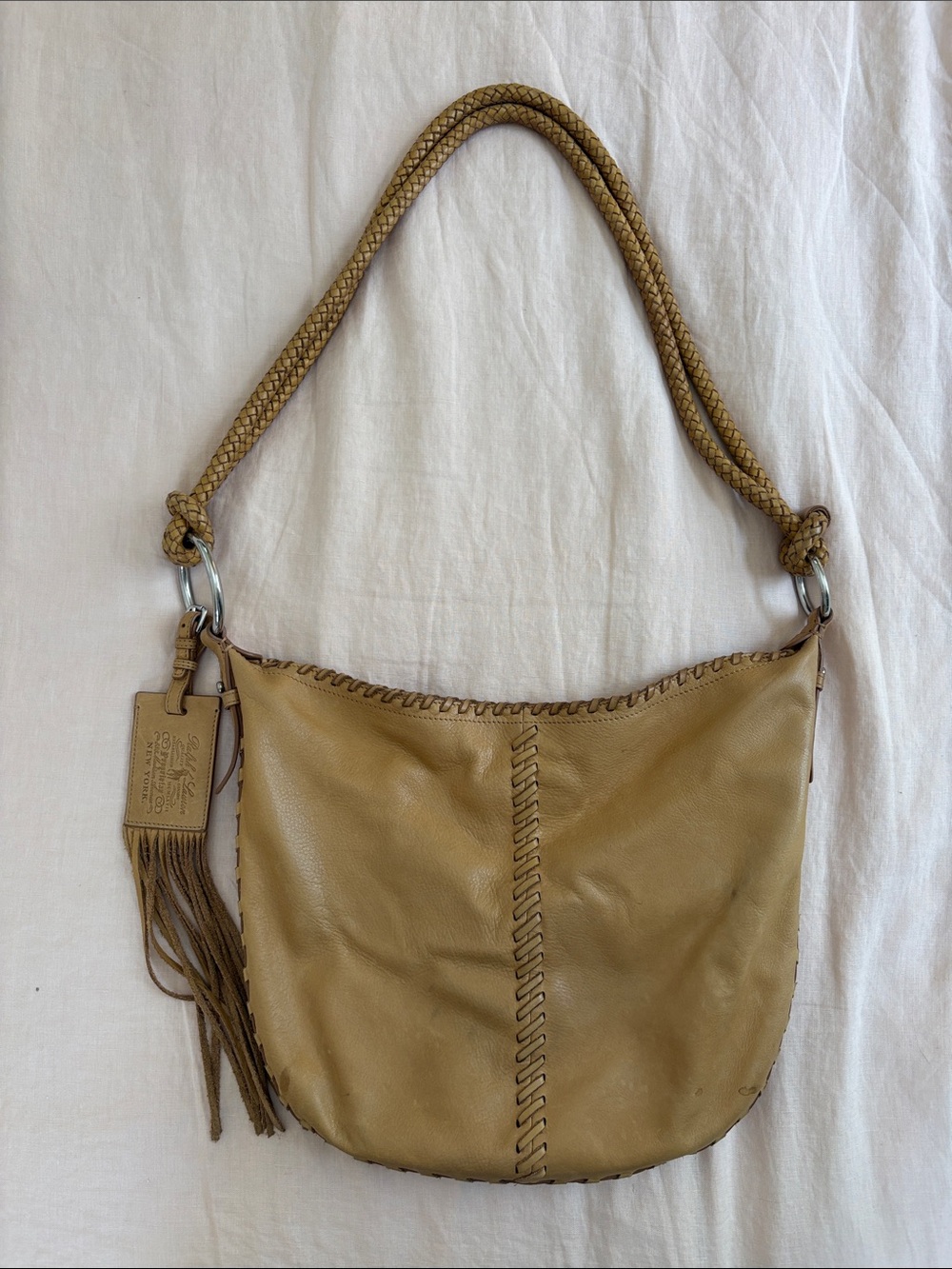 Ralph Lauren Collection Deerskin Leather Hobo Bag in Tan with Braided Strap